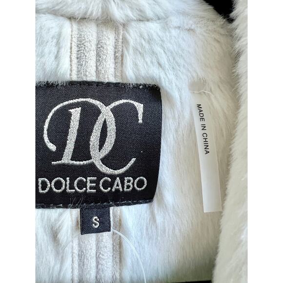 Dolce Cabo Cable Knit Faur Fur Shawl Collar Open Front Sweater Cream Womens S - Picture 7 of 7
